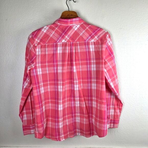 Tommy Hilfiger Women's Classic Fit Button Down Roll Tab Pink Plaid Shirt Large - Picture 2 of 9